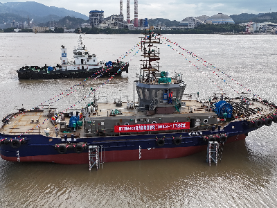 决战四季度丨东南造船两艘厦门港4400马力新能源拖轮（DN644-1/2）顺利下水